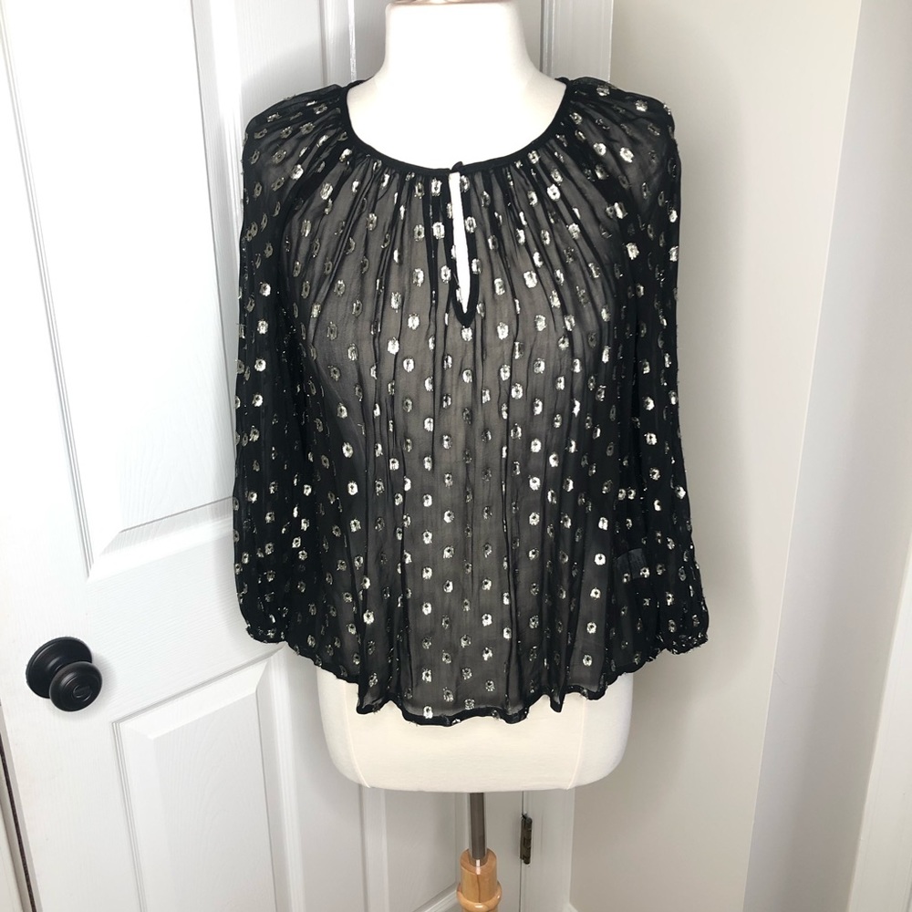 Michael Stars Gold Metallic Dots Sheer Blouse S‎